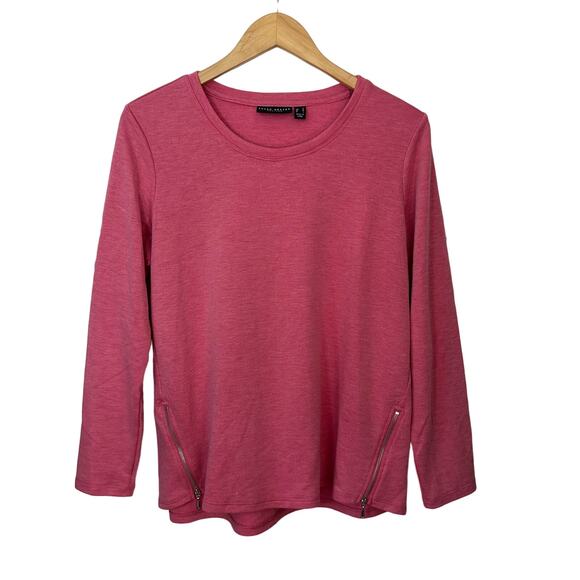 Susan Graver Weekend Pink Heathered Brushed Knit Top Size M Side Hem Zippers - Picture 2 of 9
